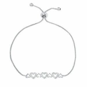 Silver Plated Cubic Zirconia Multi Heart Adjustable Bracelet #125